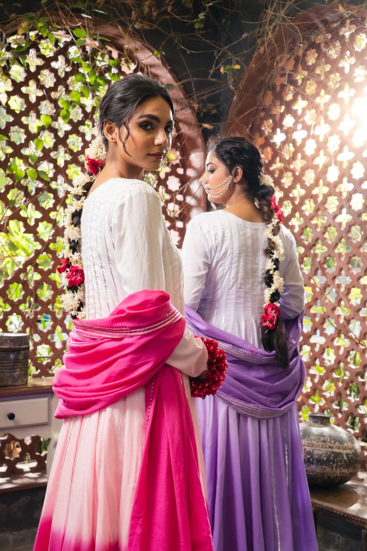 'ISHQIYA' Lavender Mulmul Cotton Anarkali (Set Of 3)