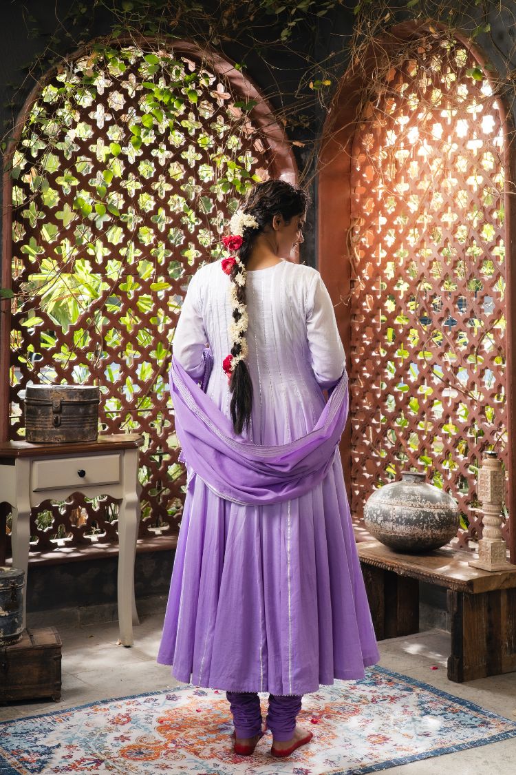 'ISHQIYA' Lavender Mulmul Cotton Anarkali (Set Of 3)