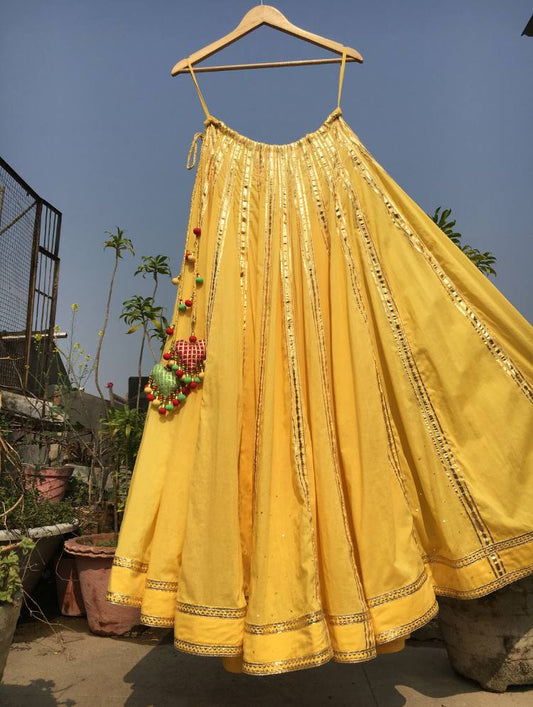 'SUNHERI ROOH' Yellow Mulmul Cotton Kalidar Ghaghra"