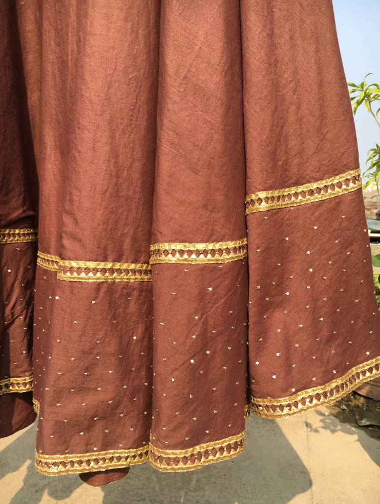 'BHOOMI' Brown Mulmul Cotton Kalidar Ghaghra