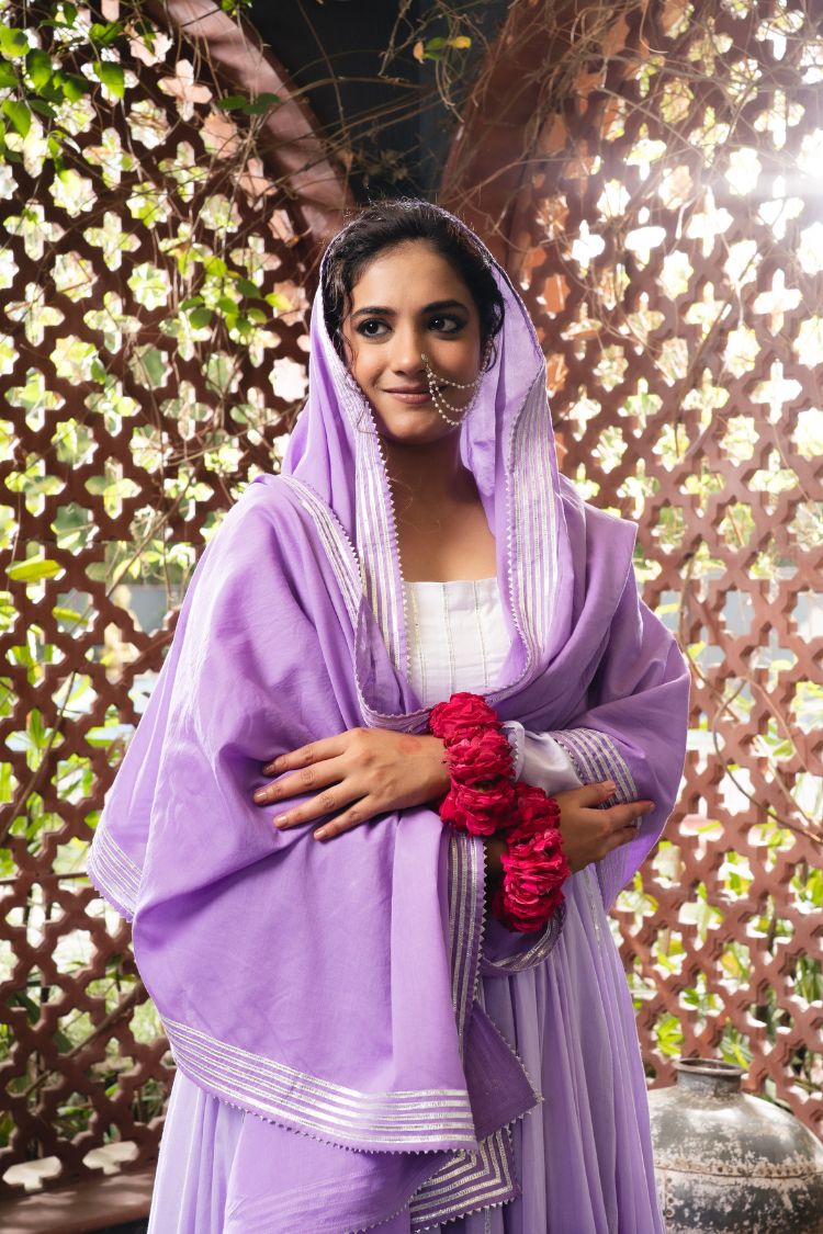 'ISHQIYA' Lavender Mulmul Cotton Anarkali (Set Of 3)