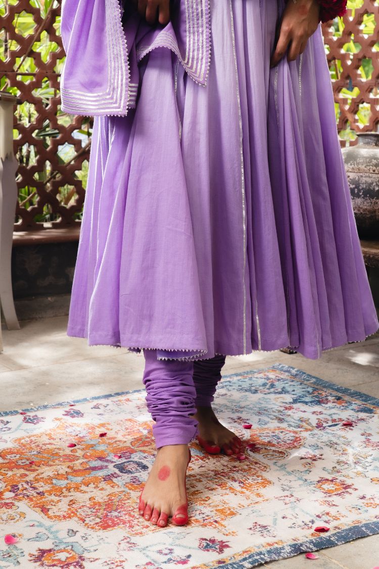 'ISHQIYA' Lavender Mulmul Cotton Anarkali (Set Of 3)