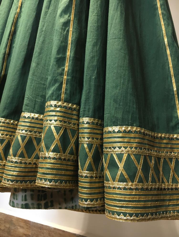 'BELA' Green Mulmul Cotton Kalidar Anarkali