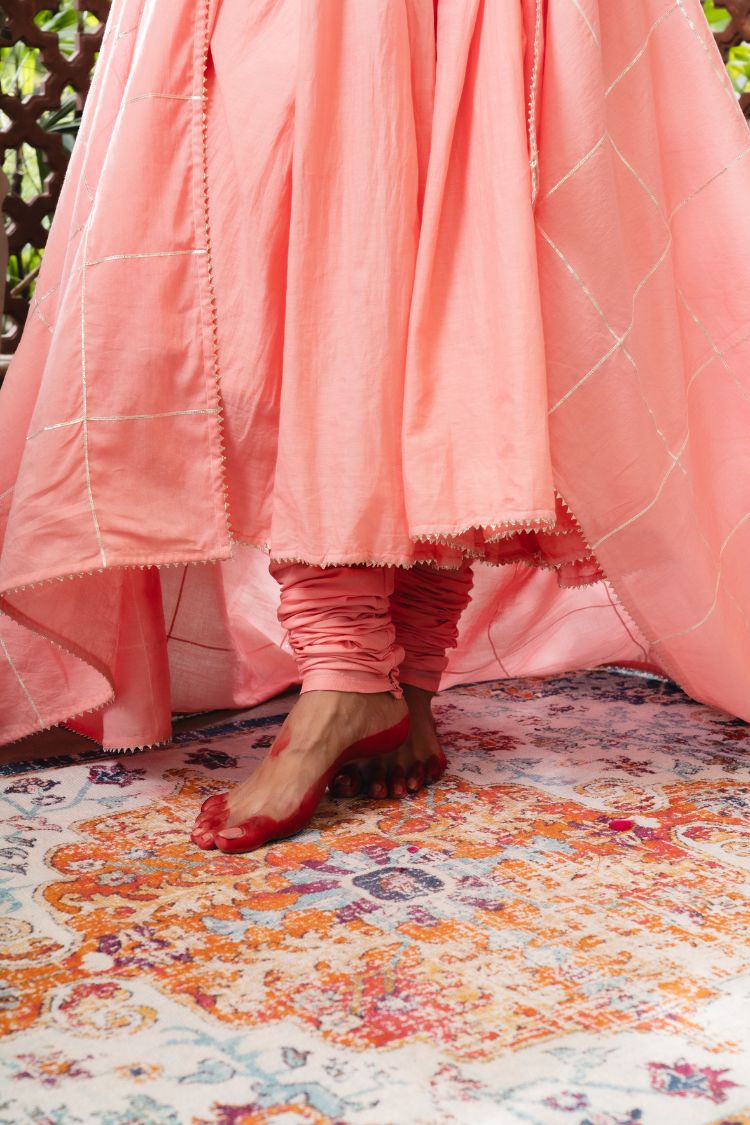 'SHARBAT' Blush Pink & Ombré Mulmul Cotton Anarkali (Set Of 3)