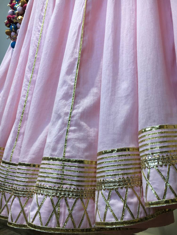 'GULABI CHUMCHUM' Baby Pink Mulmul Cotton Kalidar Ghaghra