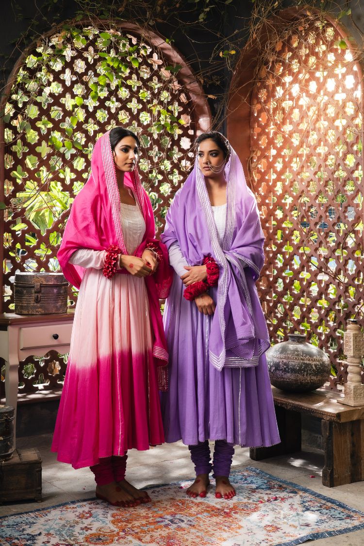 'ISHQIYA' Lavender Mulmul Cotton Anarkali (Set Of 3)