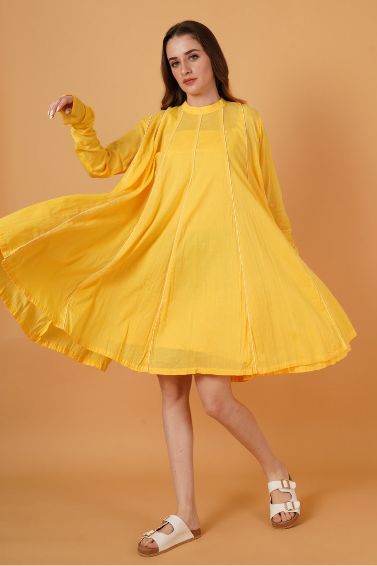 'PARINDA' Sunshine Yellow Cotton Mulmul Dress
