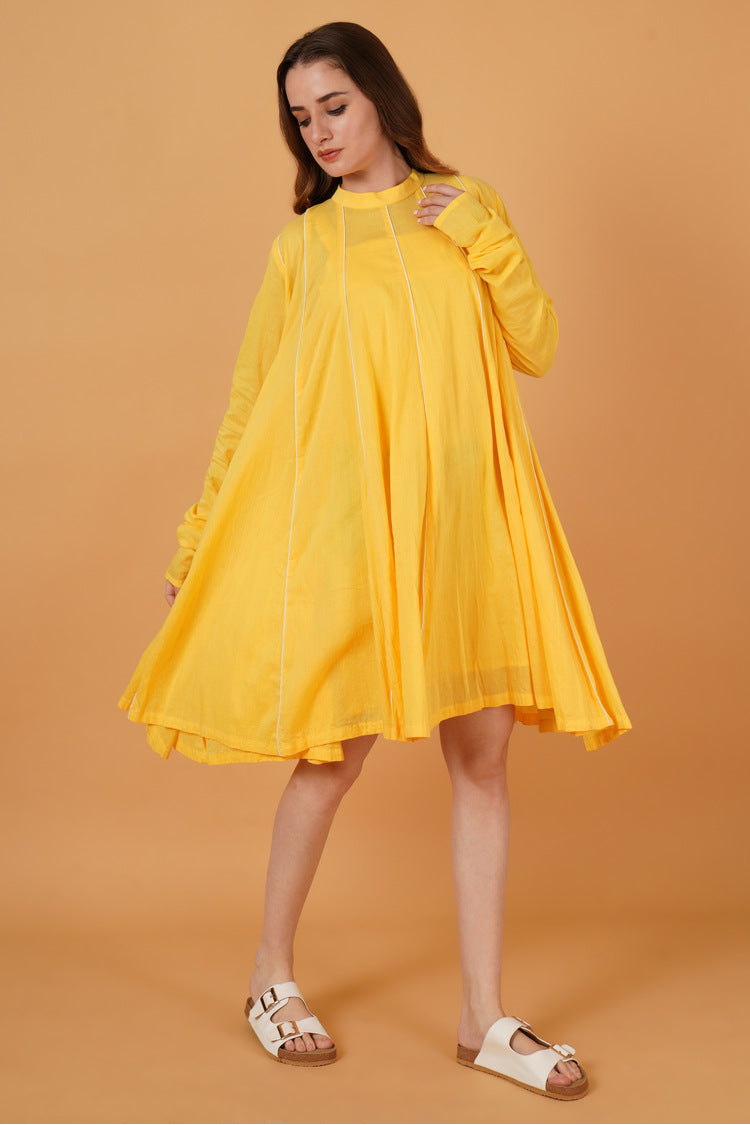 'PARINDA' Sunshine Yellow Cotton Mulmul Dress