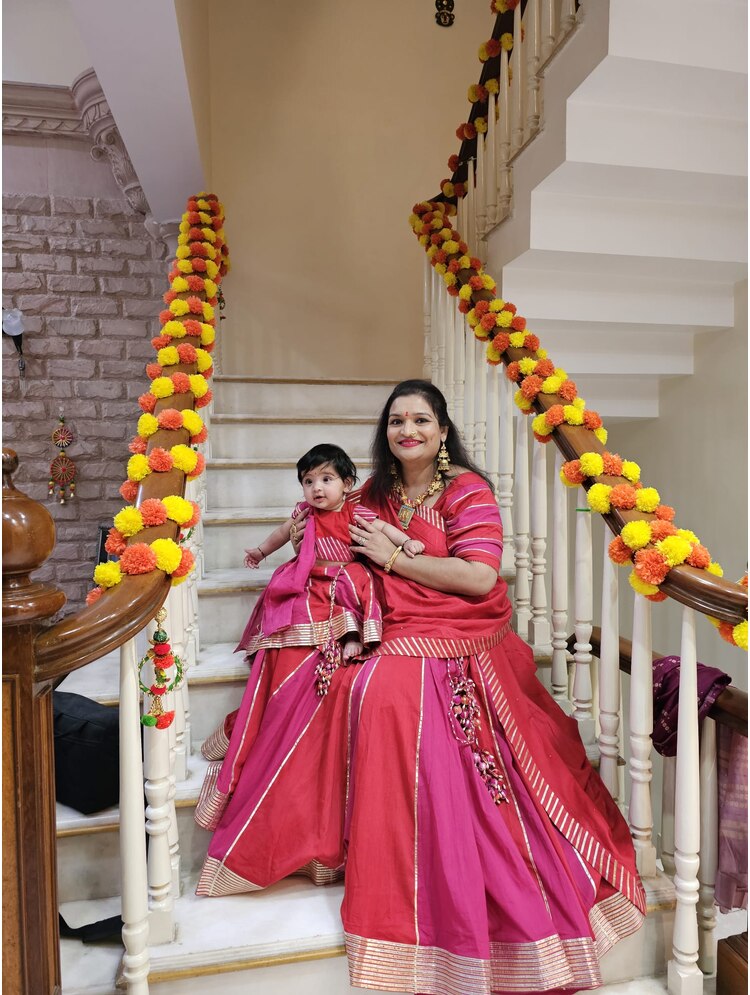 'SURKH GULABI' Pink & Red Mulmul Cotton Kalidar Ghaghra
