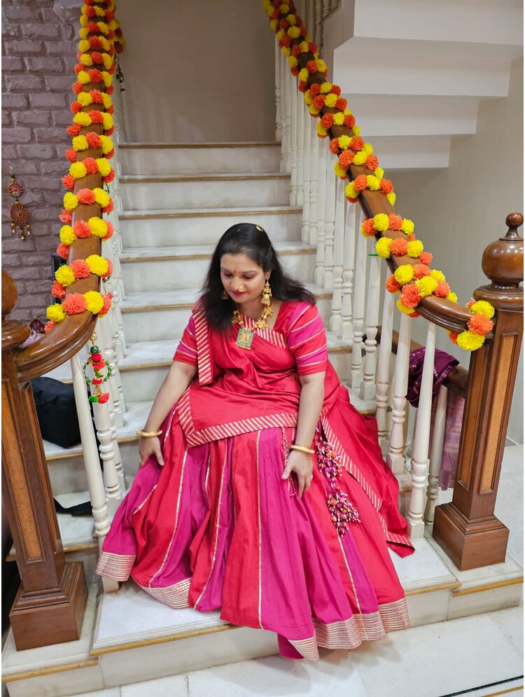 'SURKH GULABI' Pink & Red Mulmul Cotton Kalidar Ghaghra