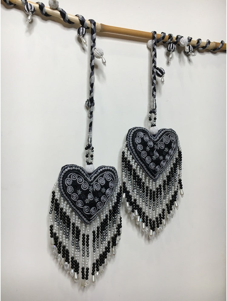 'DILAFROZ' Black & Gray Hand Crafted Tassels