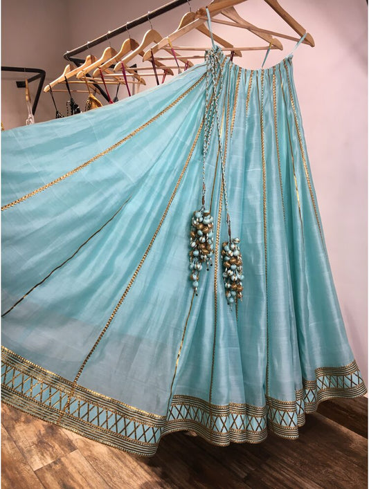 'SHABNAM-E-NEEL' Sea Green Handloom Chanderi Silk Kalidar Ghaghra