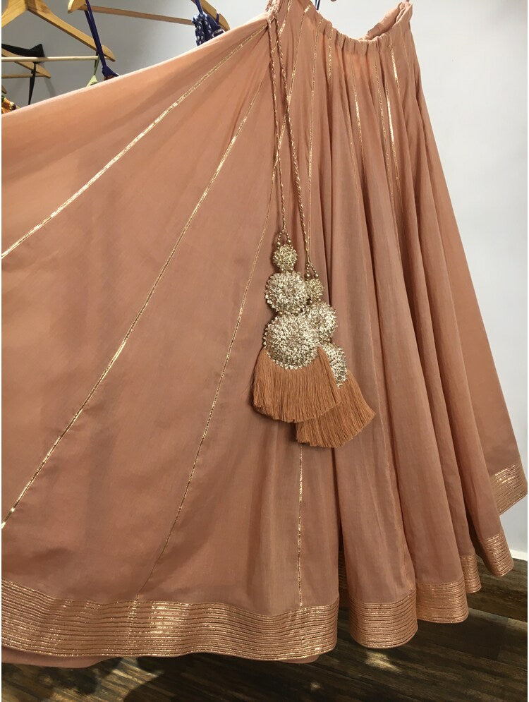 'DILSHAAD' Peach Mulmul Cotton Kalidar Ghaghra