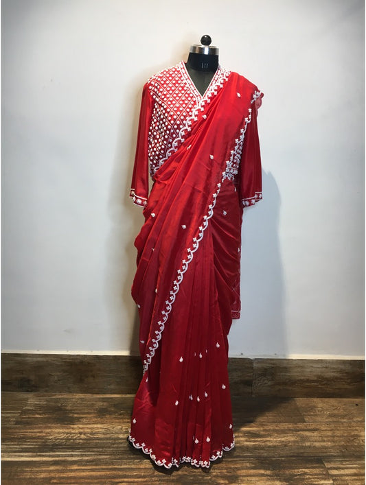 'GUL E RAANA' Red Handloom Chanderi Silk Saree