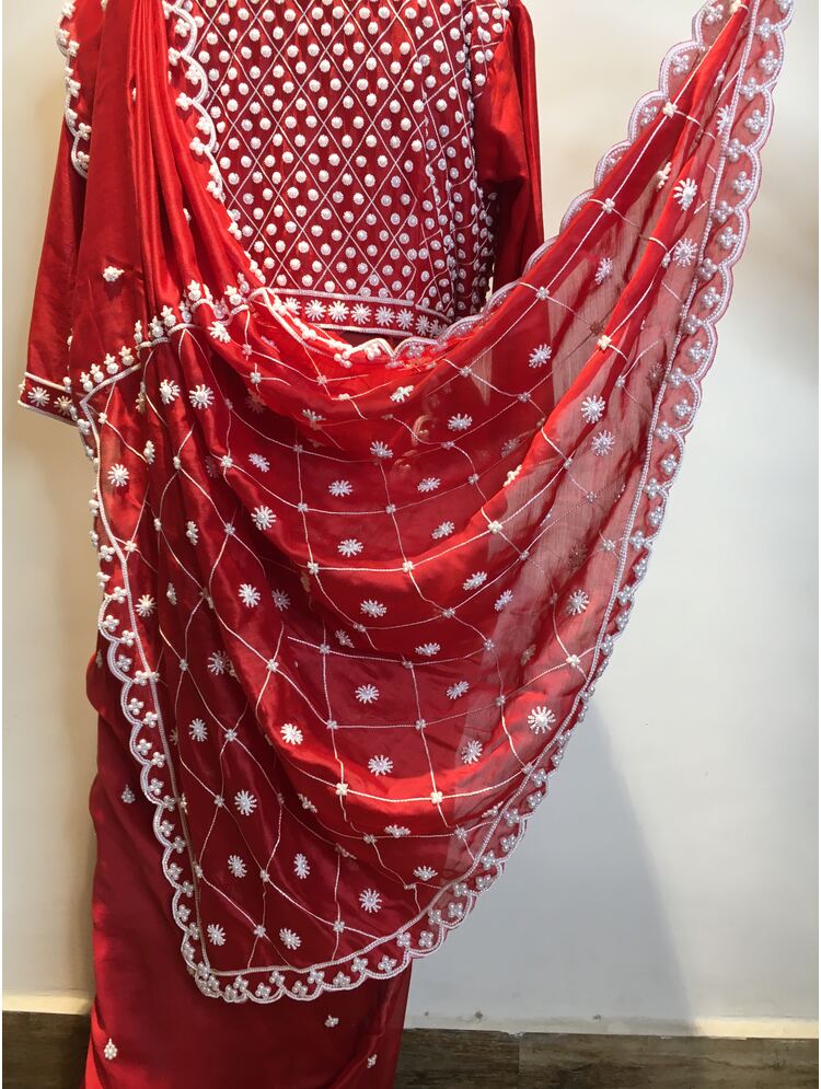 'GUL E RAANA' Red Handloom Chanderi Silk Saree