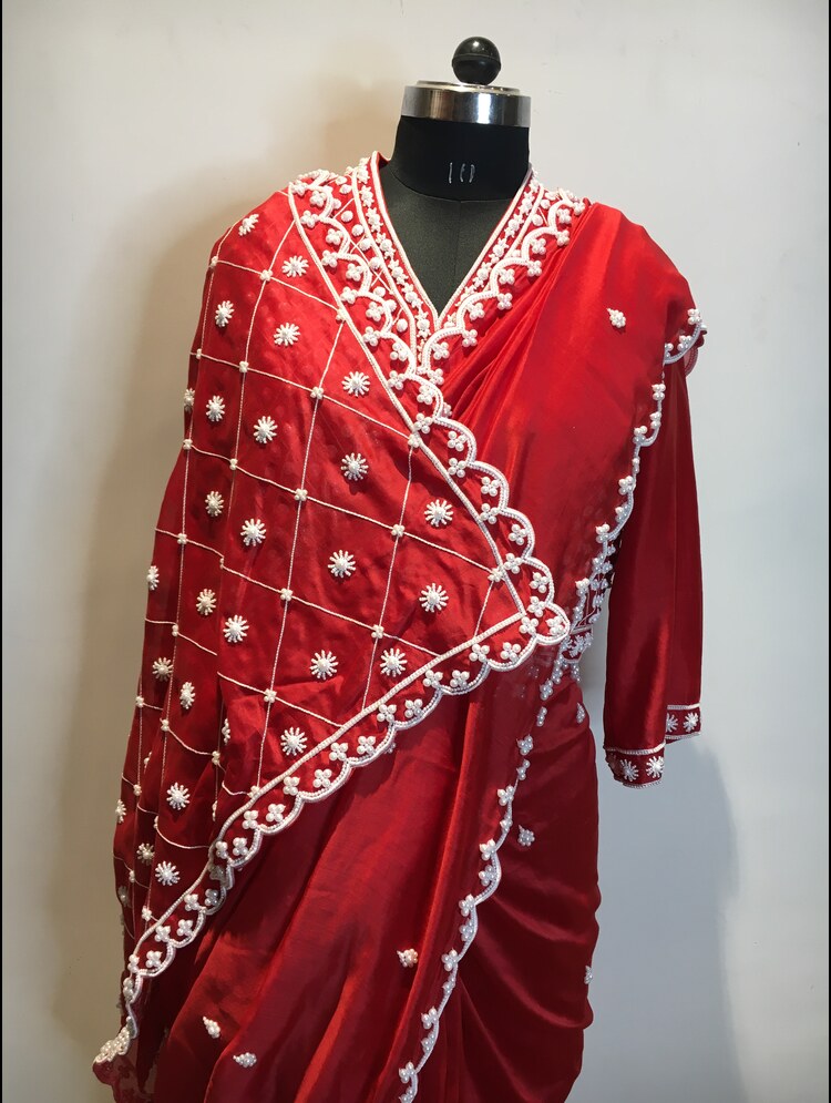 'GUL E RAANA' Red Handloom Chanderi Silk Saree