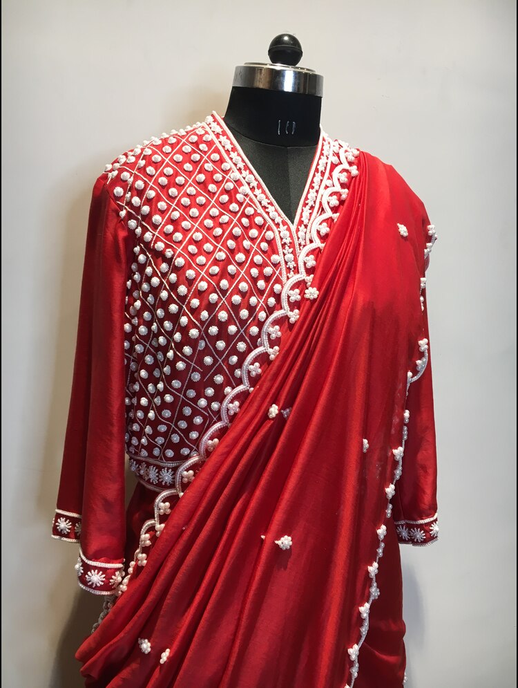 'GUL E RAANA' Red Handloom Chanderi Silk Saree