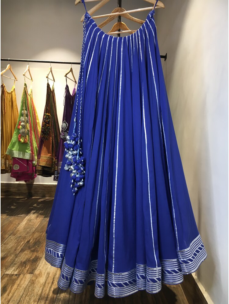 'NILAYA' Blue Mulmul Cotton Kalidar Ghaghra