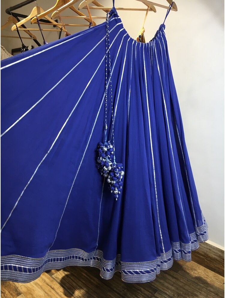 'NILAYA' Blue Mulmul Cotton Kalidar Ghaghra