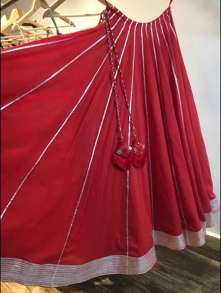 'LAAL CHANDNI' Red Mulmul Cotton Kalidar Ghaghra