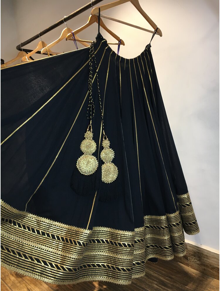 'NOORJAHAN' Black Mulmul Cotton Kalidar Ghaghra