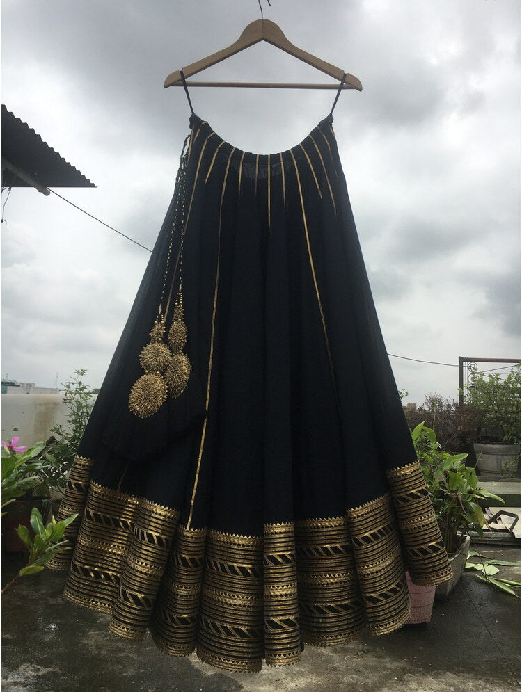 'NOORJAHAN' Black Mulmul Cotton Kalidar Ghaghra
