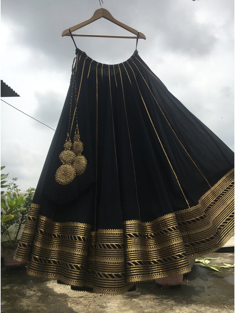 'NOORJAHAN' Black Mulmul Cotton Kalidar Ghaghra