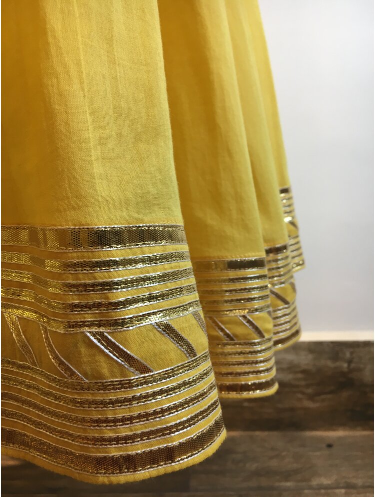 'ANINDITA' Yellow Mulmul Cotton Kalidar Ghaghra
