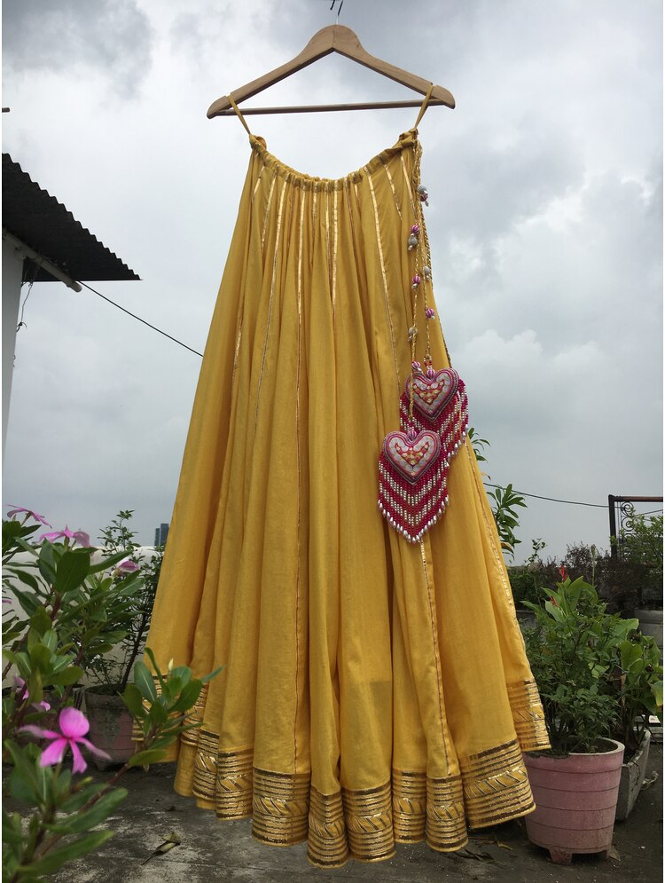 'ANINDITA' Yellow Mulmul Cotton Kalidar Ghaghra