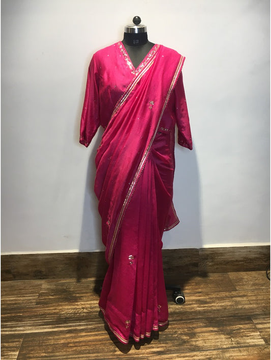 'ISHQ CHANDERI' Rani Pink Handloom Chanderi Silk Saree