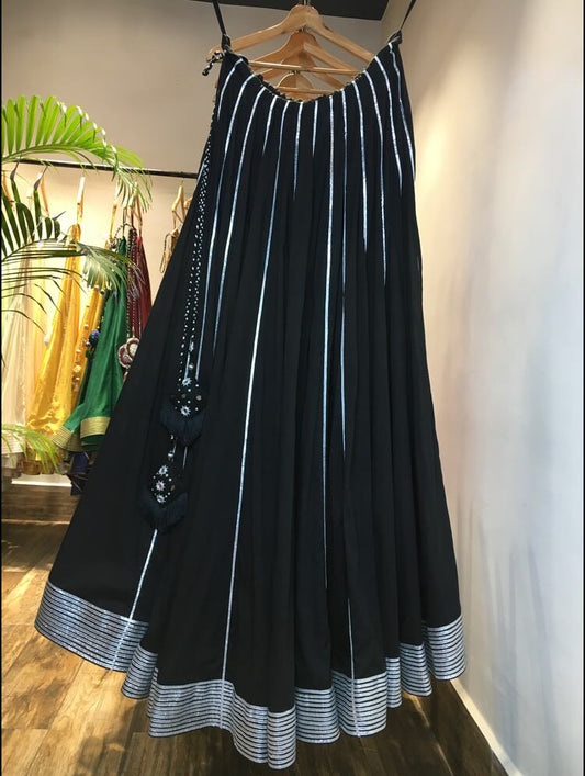 'CHANDNI RAAT' Black Mulmul Cotton Kalidar Ghaghra