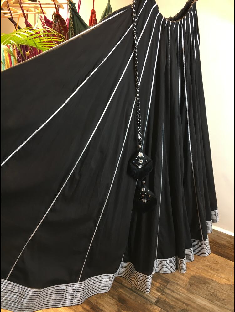 'CHANDNI RAAT' Black Mulmul Cotton Kalidar Ghaghra