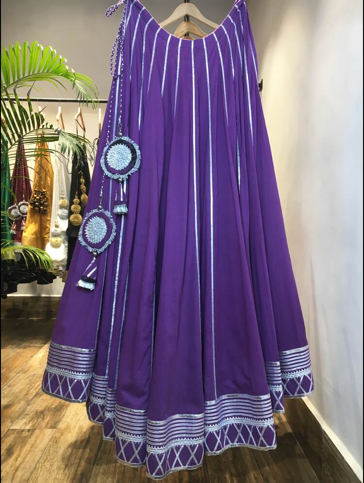 'GULABI JAMUN' Purple Mulmul Cotton Kalidar Ghaghra
