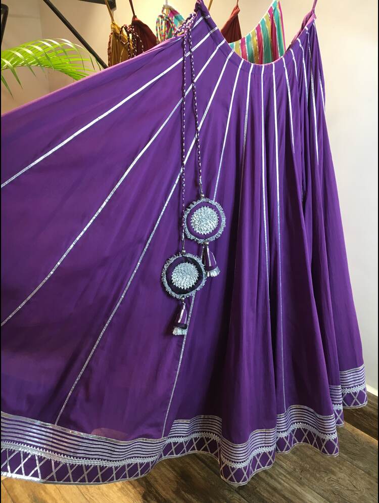 'GULABI JAMUN' Purple Mulmul Cotton Kalidar Ghaghra