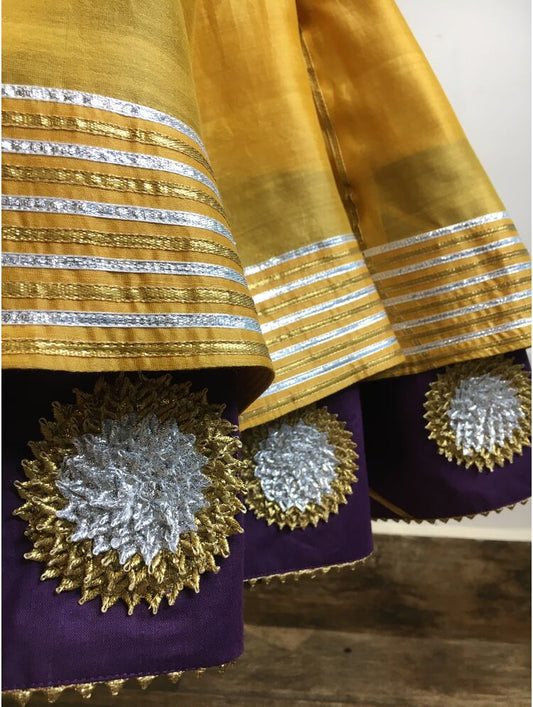 'RANG-E-ARZOO' Yellow & Purple Double Layered Handloom Chanderi Silk Kalidar Ghaghra