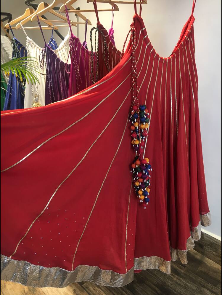 'SINDOORI' Red Mulmul Cotton Kalidar Ghaghra