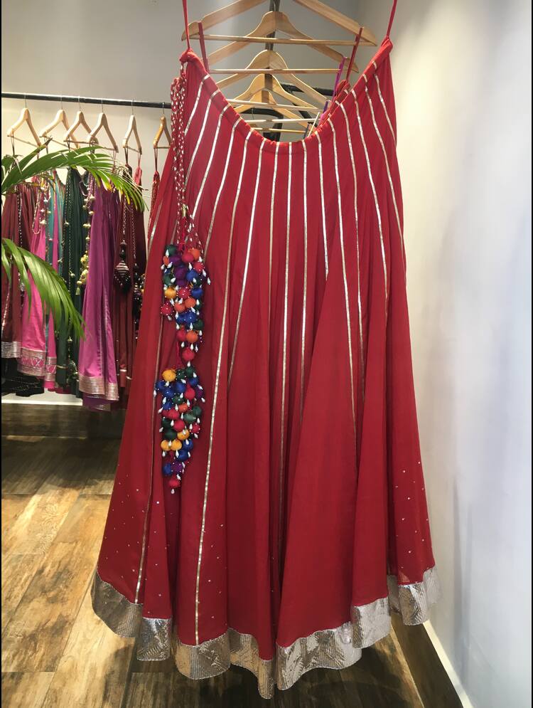 'SINDOORI' Red Mulmul Cotton Kalidar Ghaghra
