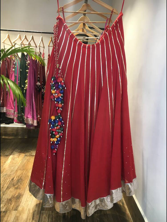 'SINDOORI' Red Mulmul Cotton Kalidar Ghaghra