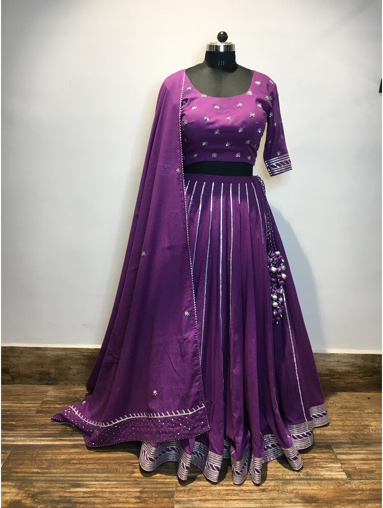 'JAMUNIA' Purple Mulmul Cotton Kalidar Ghaghra (Set Of 3)