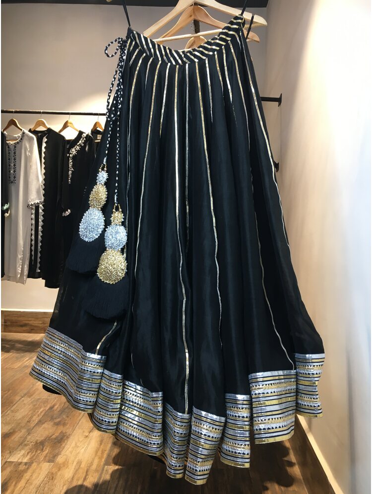 'RAATRAANI' Black Handloom Chanderi Silk Kalidar Ghaghra