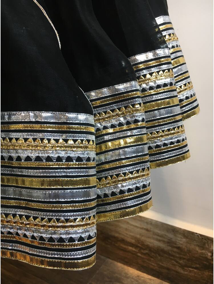 'RAATRAANI' Black Handloom Chanderi Silk Kalidar Ghaghra