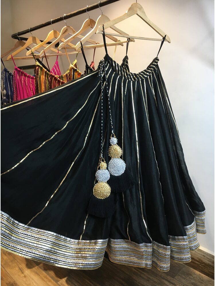 'RAATRAANI' Black Handloom Chanderi Silk Kalidar Ghaghra
