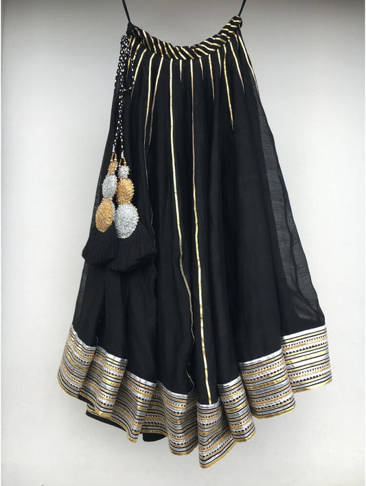 'RAATRAANI' Black Handloom Chanderi Silk Kalidar Ghaghra