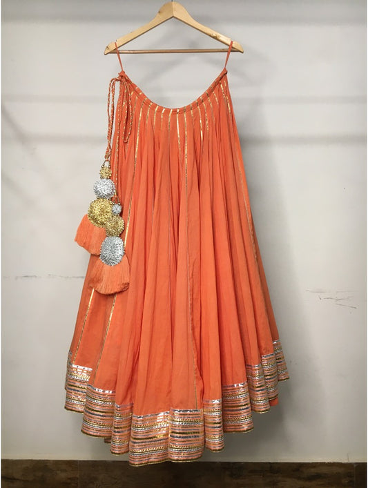 'SURYAMUKHI' Orange Mulmul Cotton Kalidar Ghaghra