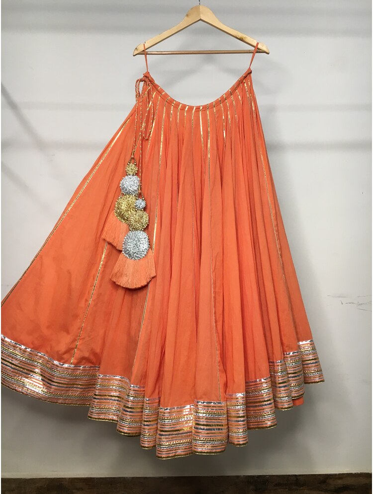 'SURYAMUKHI' Orange Mulmul Cotton Kalidar Ghaghra