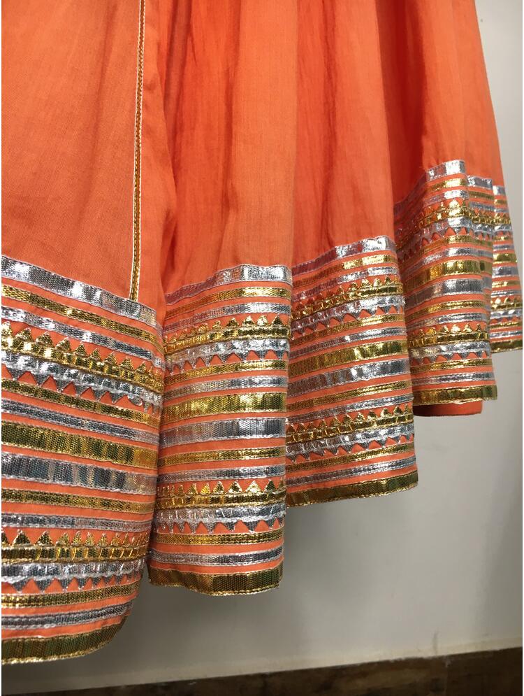 'SURYAMUKHI' Orange Mulmul Cotton Kalidar Ghaghra