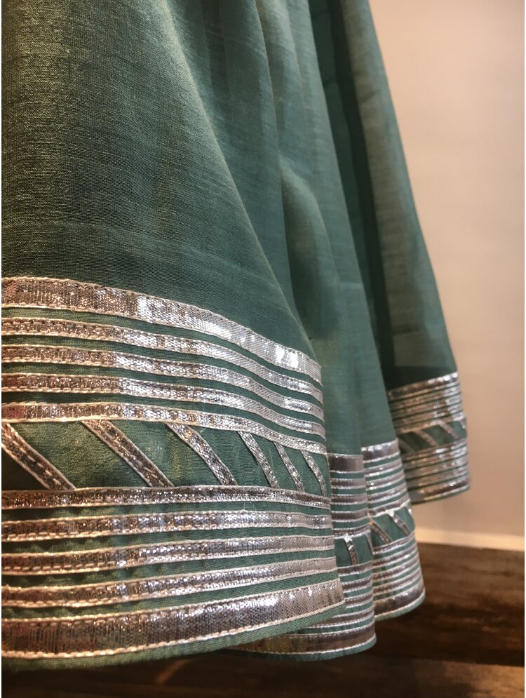 'MEHRU' Teal Blue Handloom Chanderi Silk Kalidar Ghaghra (Set Of 3)