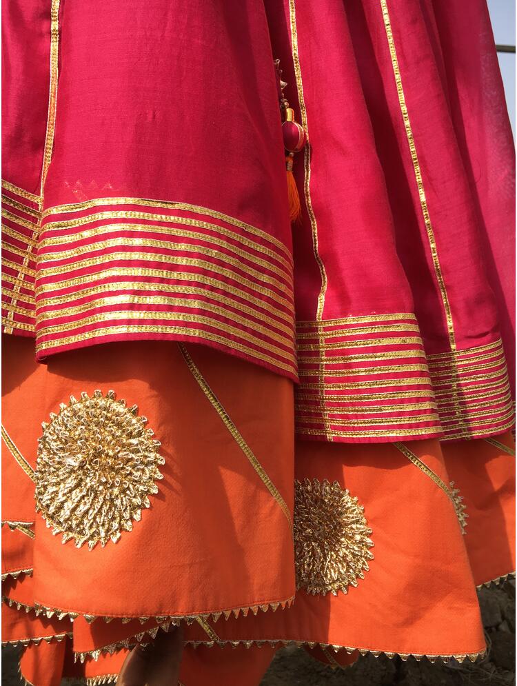 'RAJKUMARI' Rani Pink Double Layered Handloom Chanderi Silk Kalidar Ghaghra