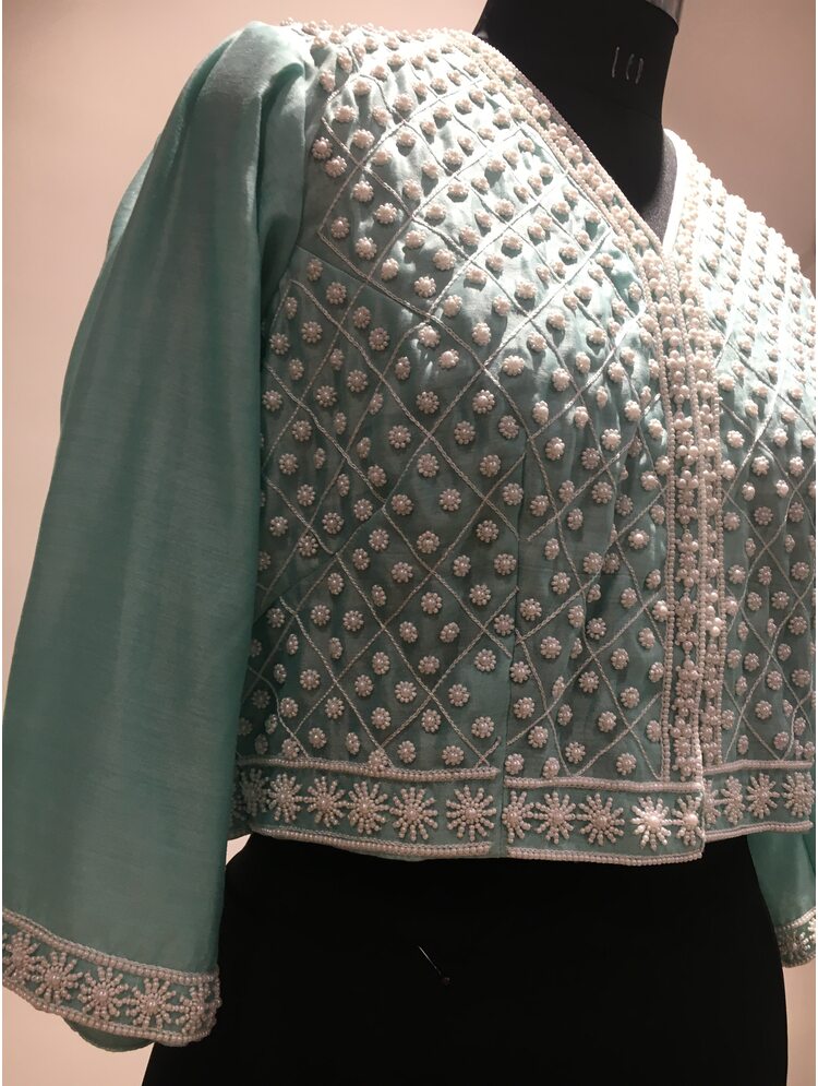 'GOHAR' Sea green Handloom Chanderi Silk Blouse