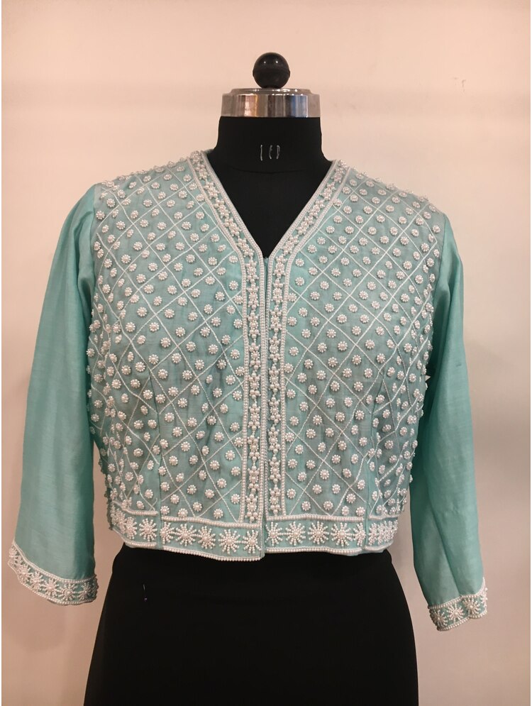 'GOHAR' Sea green Handloom Chanderi Silk Blouse